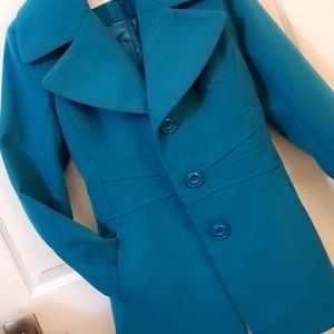 SOLD JESSICA Simpson Turquoise Blue Coat Jacket Medium Knee Length